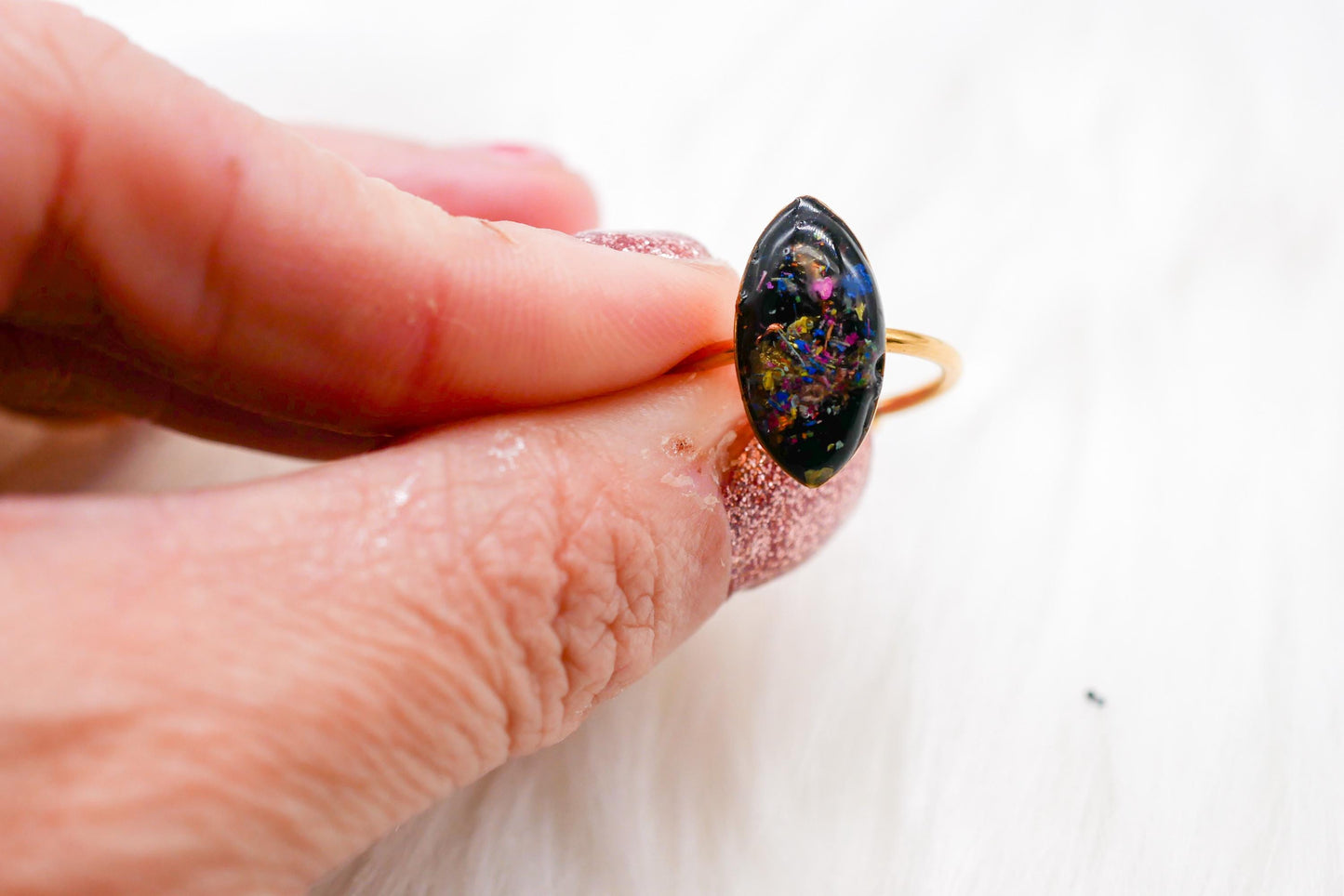 Pressed Flower Confetti Ring – marquise Shape, Adjustable ring pressed flowers