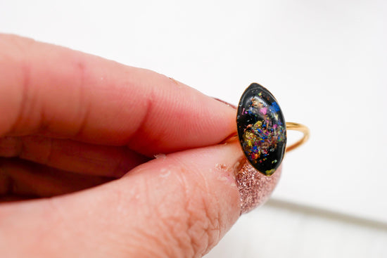 Pressed Flower Confetti Ring – marquise Shape, Adjustable ring pressed flowers