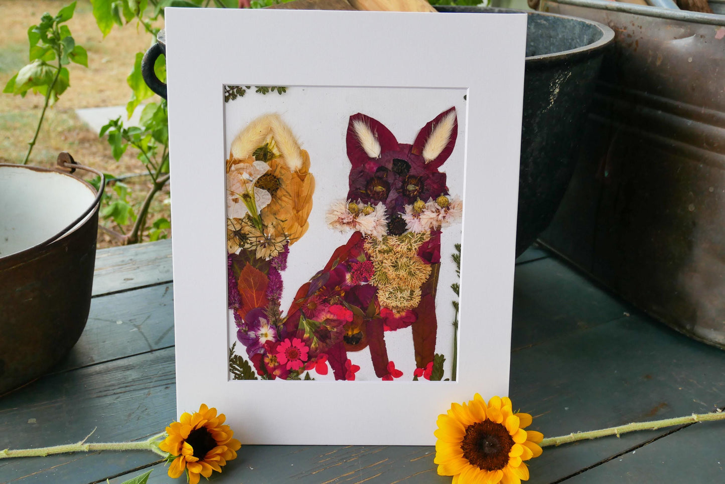 Fox Art Print: Real Pressed Flowers - Whimsical Woodland Style