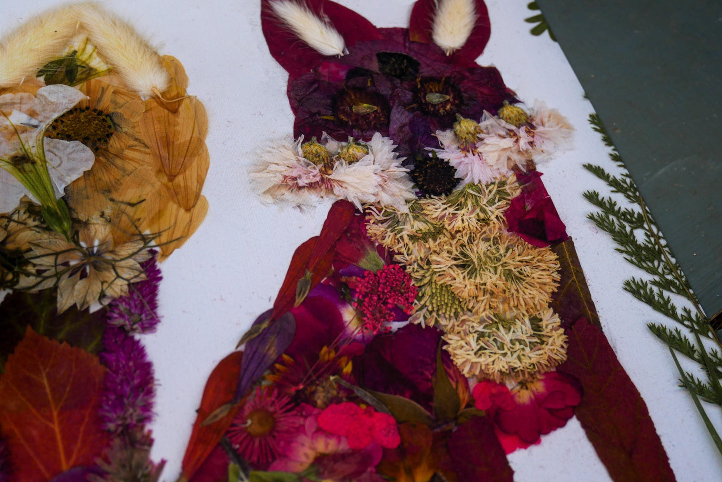 Pressed flower fox art, whimsical flower fox art, real flower art PRINT, woodland nursery