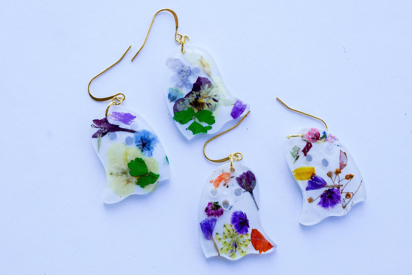 Pressed flower Halloween ghost earrings