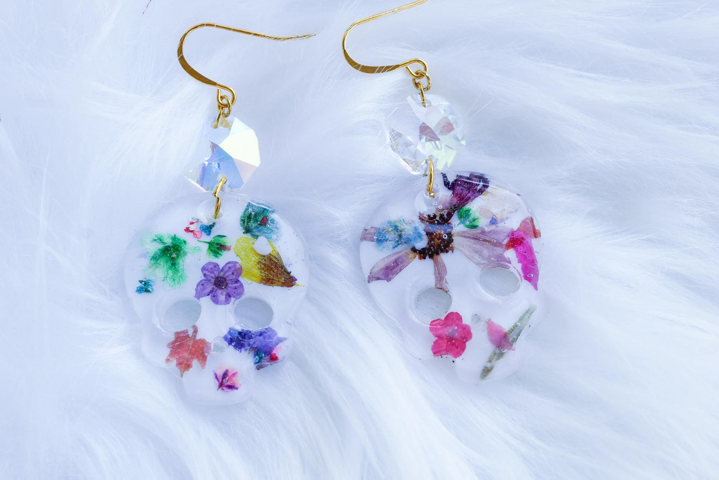 Pressed flower skeleton  earring for Halloween or dia de los muertos