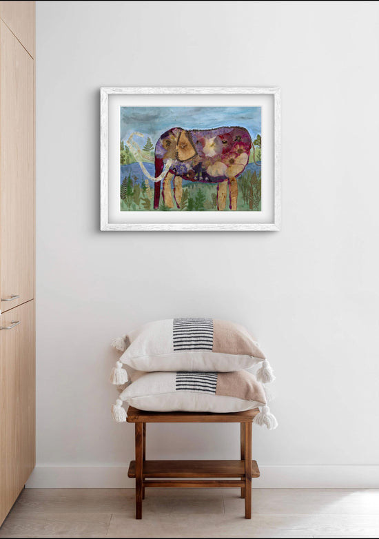 Pressed Flower Colombian Mammoth original whimsical art, Mammoth art