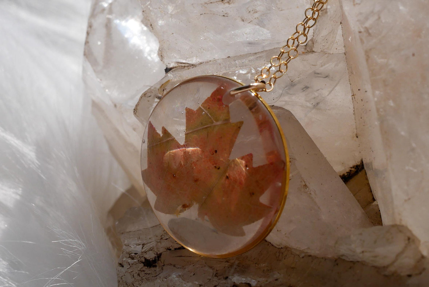 Pressed Maple Leaf Necklace, Pressed Autumn Leaf jewelry