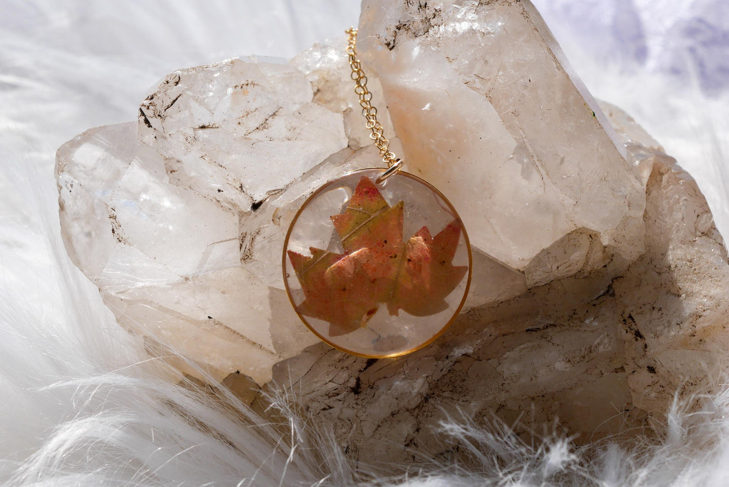 Pressed Maple Leaf Necklace, Pressed Autumn Leaf jewelry