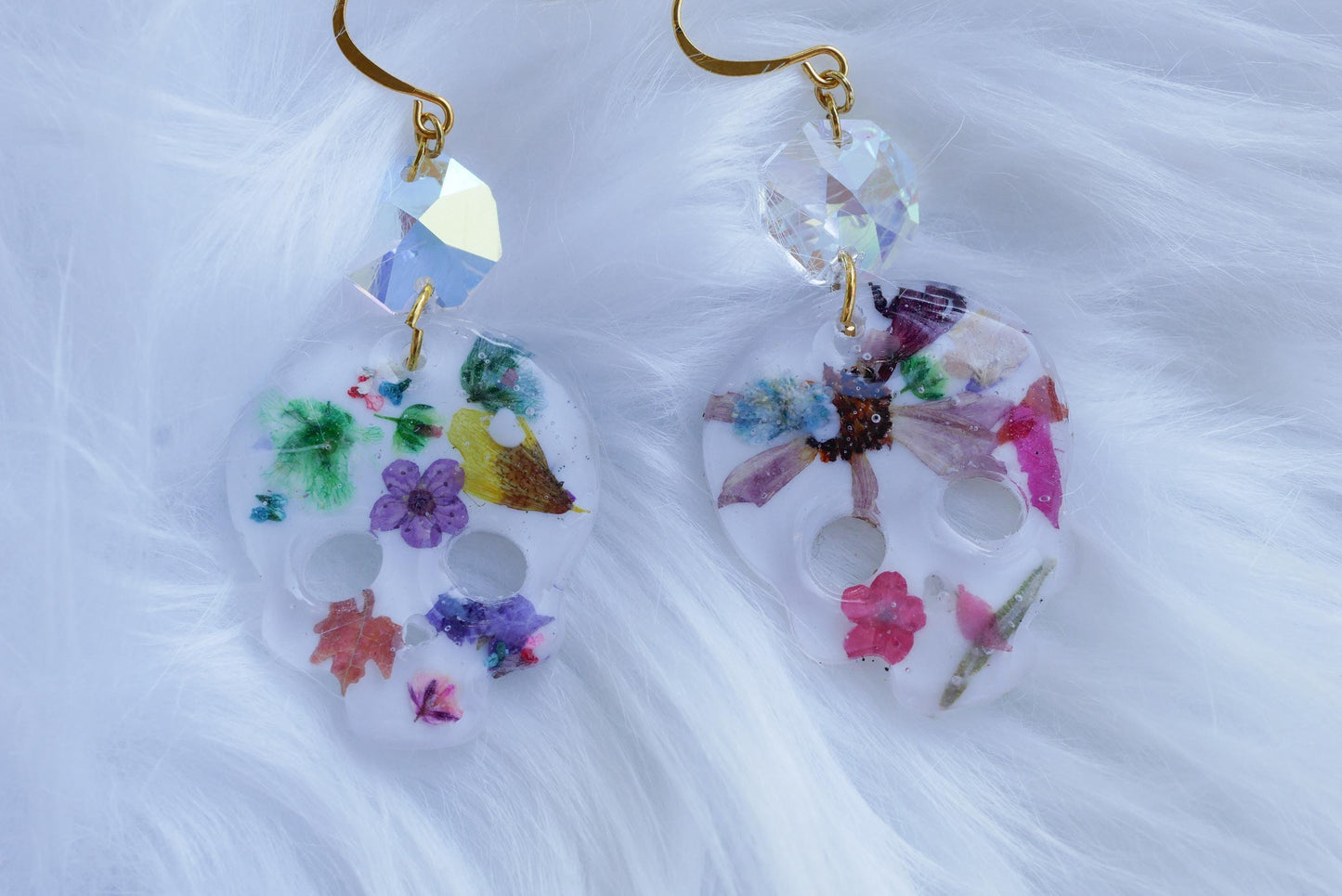 Pressed flower skeleton  earring for Halloween or dia de los muertos