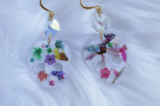 Pressed flower skeleton  earring for Halloween or dia de los muertos