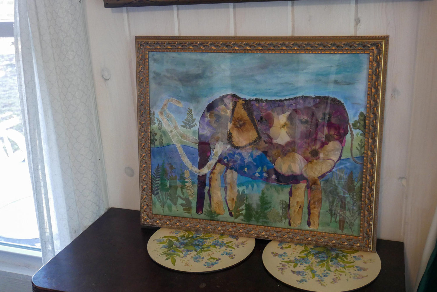 Pressed Flower Colombian Mammoth original whimsical art, Mammoth art
