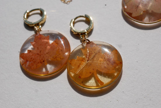 Pressed Maple Leaf Earrings – Real Maple Leaves on Gold-Fill or Sterling Silver Huggies