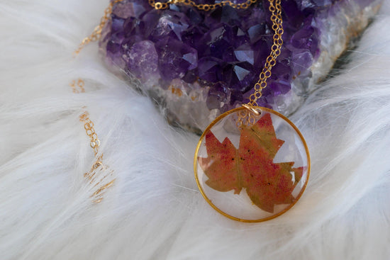 Pressed Maple Leaf Necklace, Pressed Autumn Leaf jewelry