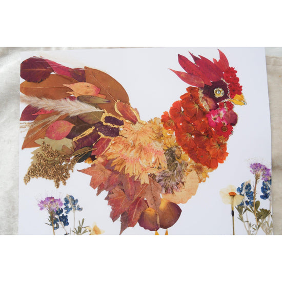 Pressed flower rooster print