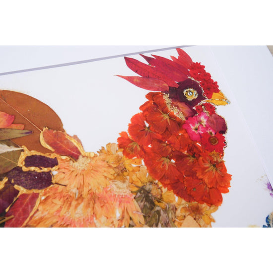 Pressed flower rooster print