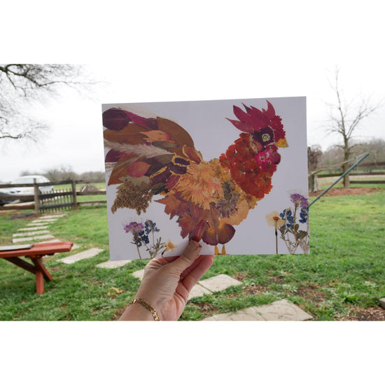 Pressed flower rooster print