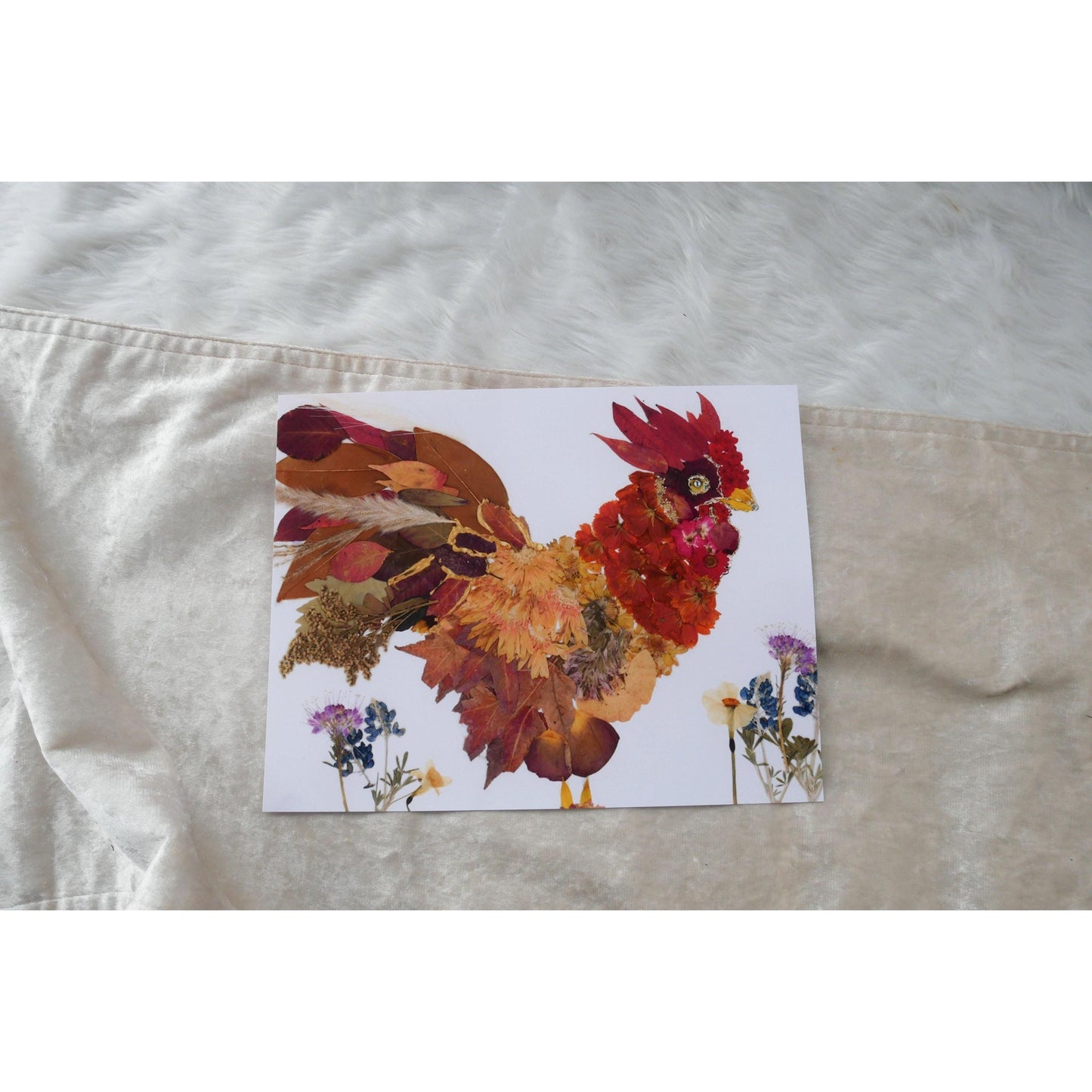 Pressed flower rooster print