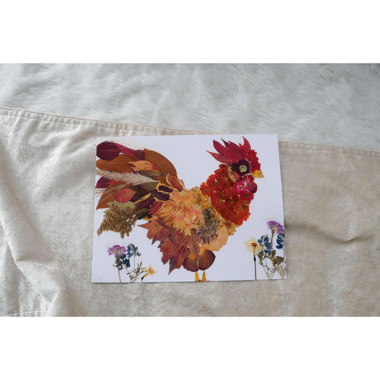 Pressed flower rooster print
