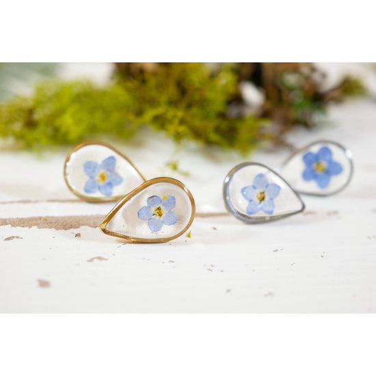 Tiny forget me not teardrop stud earrings