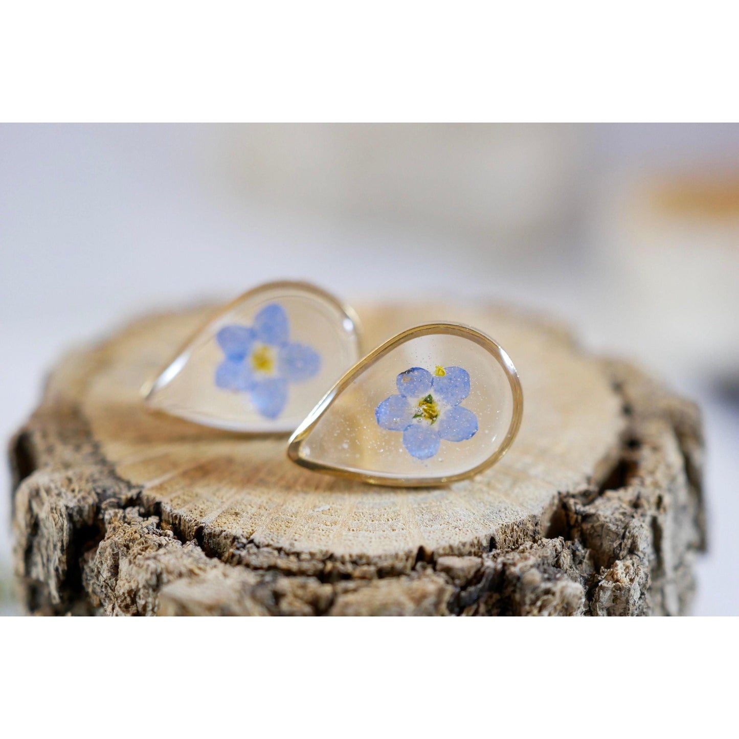 Tiny forget me not teardrop stud earrings