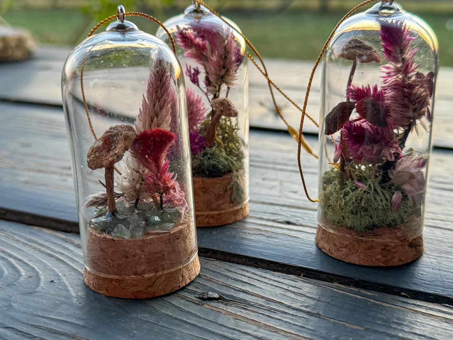 Mushroom terrarium, dried mushroom cloche, real flower decor, woodland christmas
