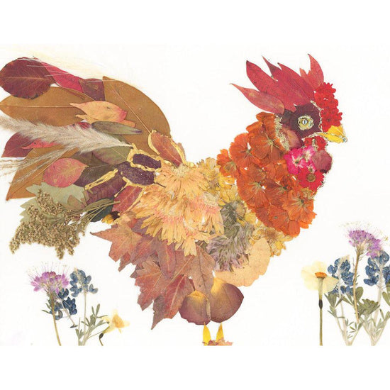 Pressed flower rooster print