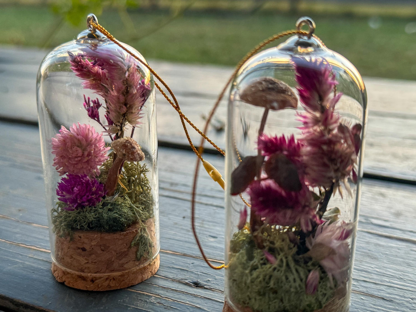 Mushroom terrarium, dried mushroom cloche, real flower decor, woodland christmas