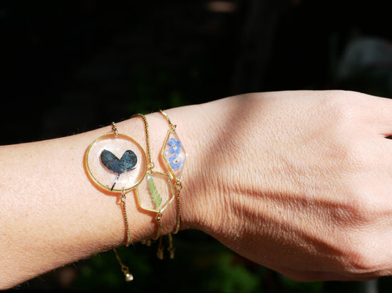 Pressed fern bracelet in gold or silver, real fern jewelry for nature gift