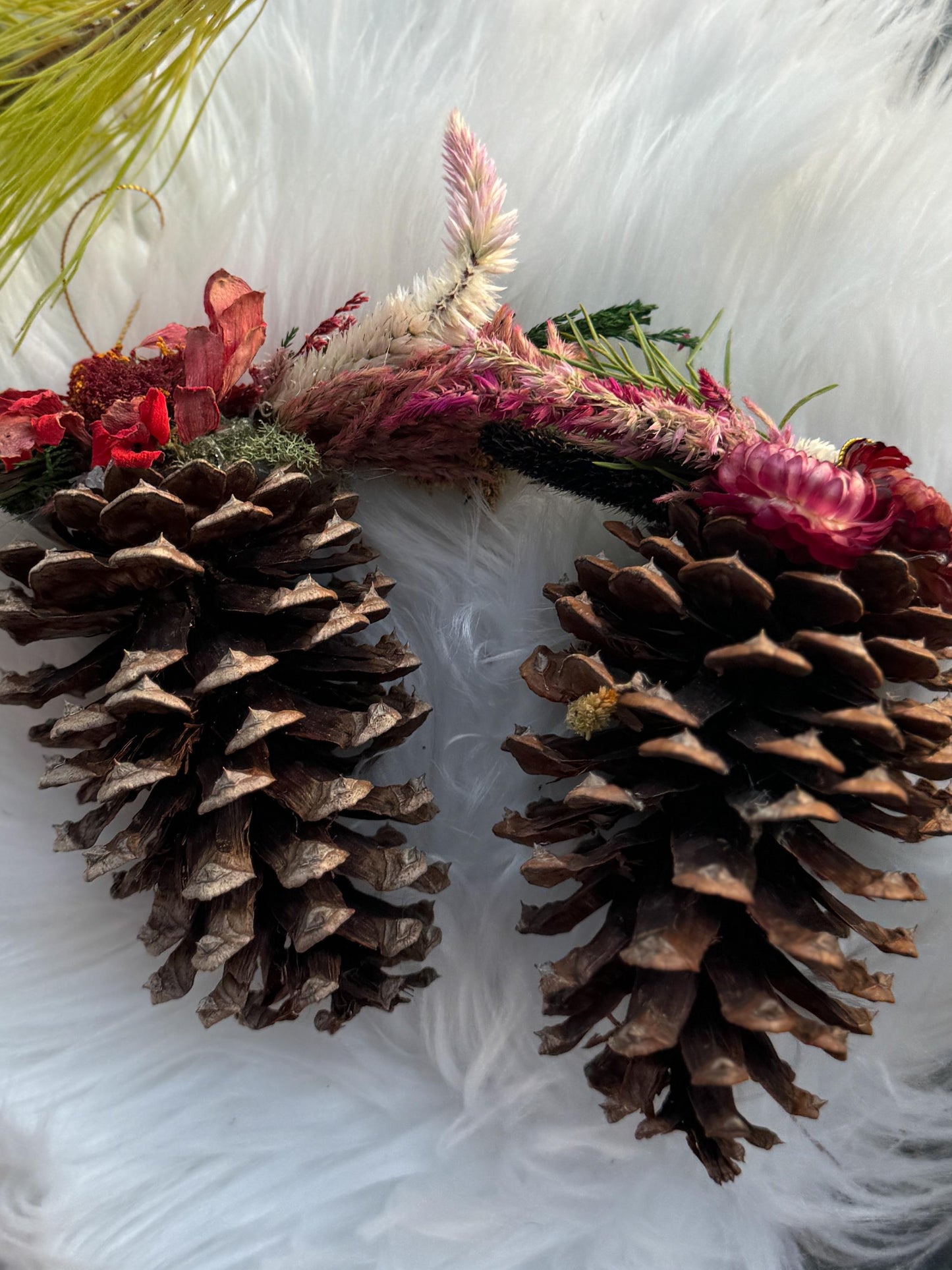 Dried flower pinecone ornament, rustic christmas decor