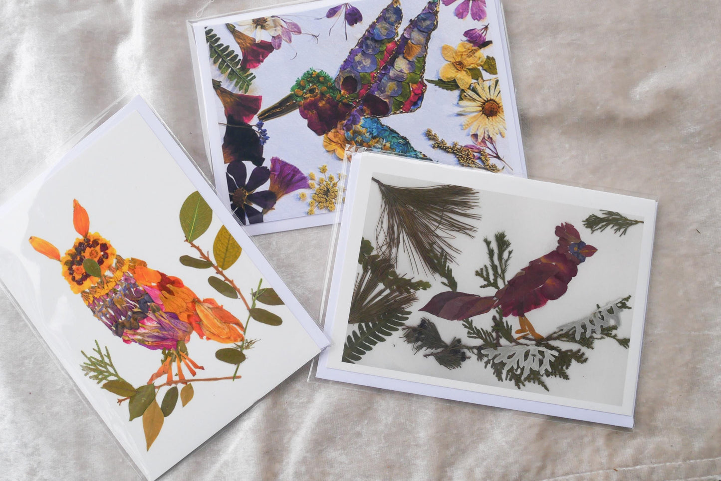 Cardinal Greeting Card: Pressed Flower Art, Blank Floral Note