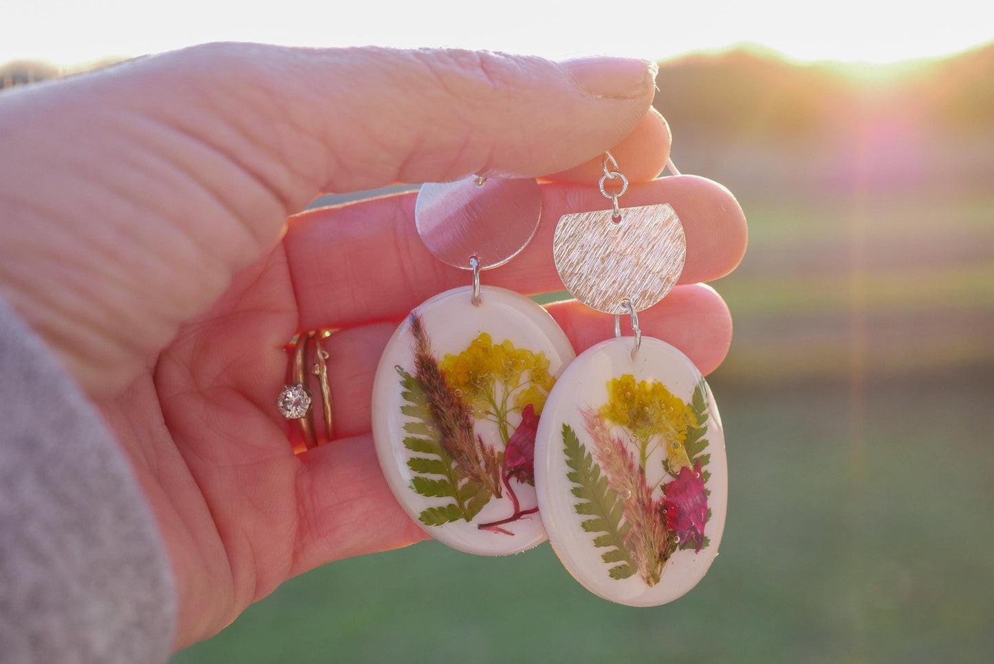Customizable Miniature Forever flower bouquet Earrings – Pressed Farm-Grown Flowers