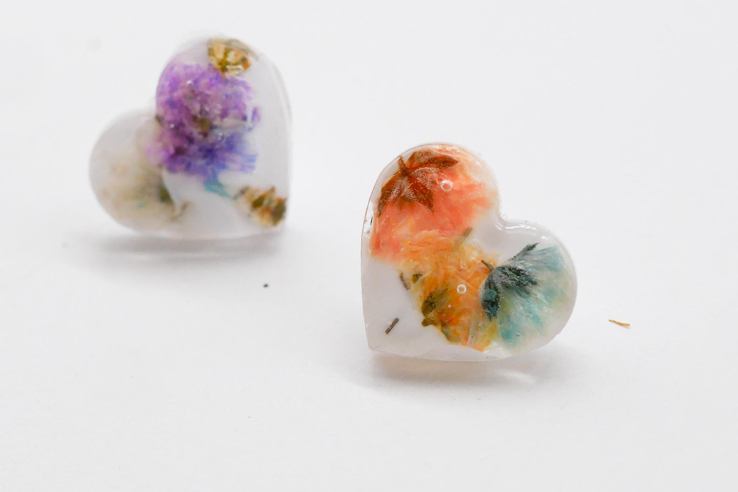 Rainbow Baby’s Breath Heart Stud Earrings – Tiny Floral Statement, valentines gift earrings