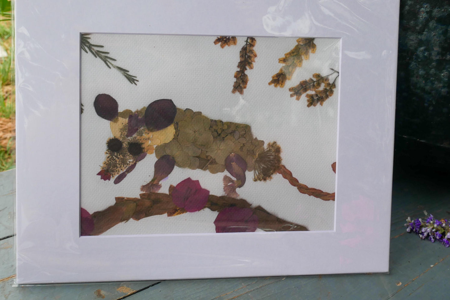Possum Art Print: Real Pressed Flowers (Wall or Greeting Card)