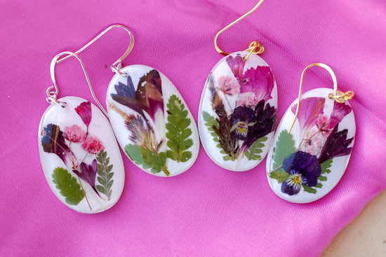 Customizable Miniature Forever flower bouquet Earrings – Pressed Farm-Grown Flowers