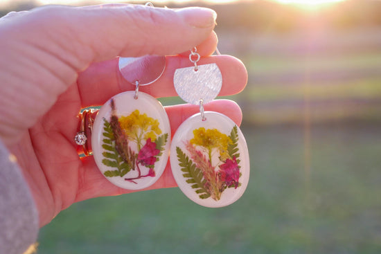 Customizable Miniature Forever flower bouquet Earrings – Pressed Farm-Grown Flowers