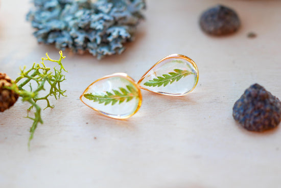 Teardrop Pressed Fern Studs – Fairy Core Vibes