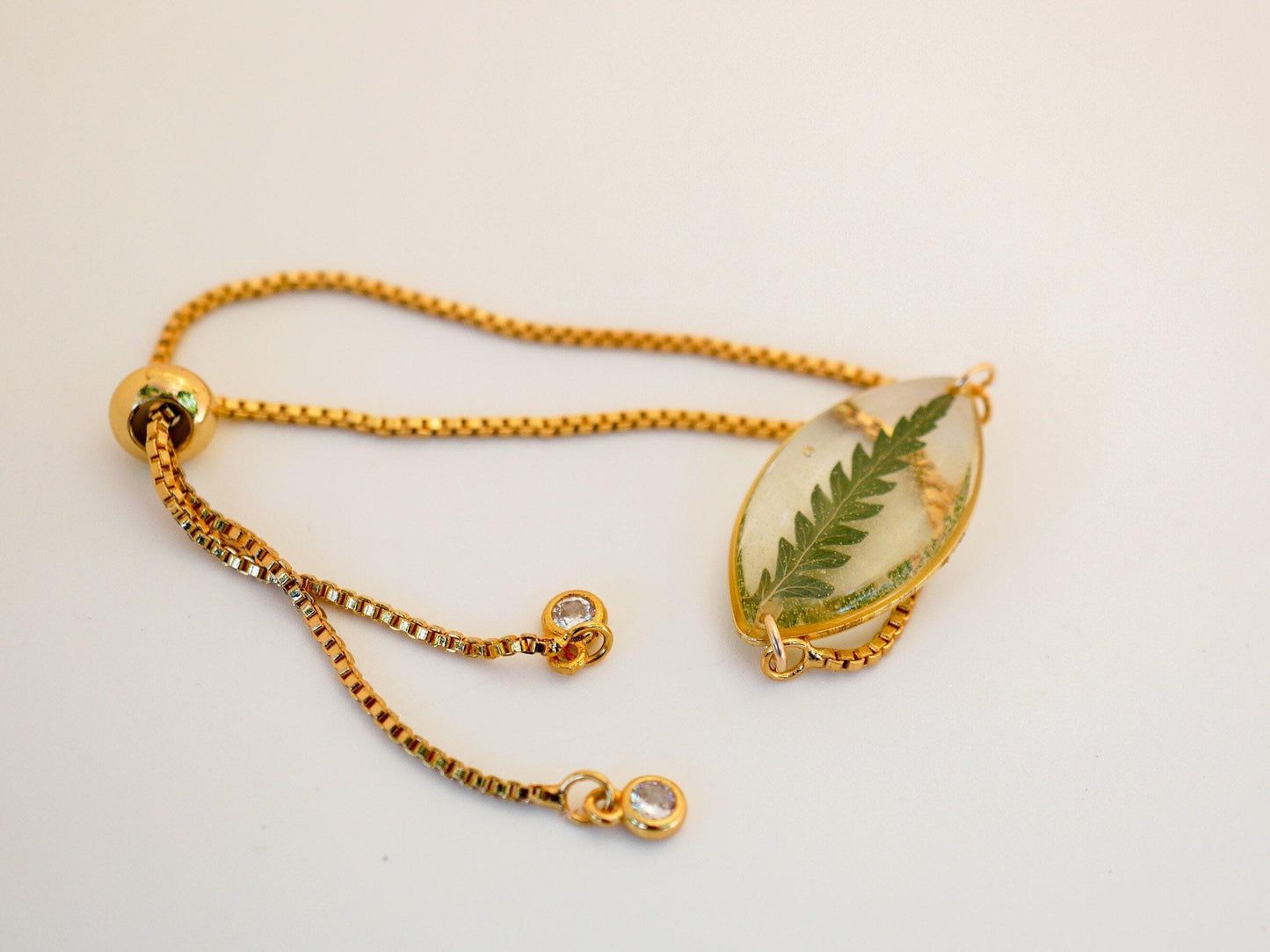 Dainty pressed fern bracelet, real fern jewelry, adjustable fern leaf bracelet, plant lover bracelet