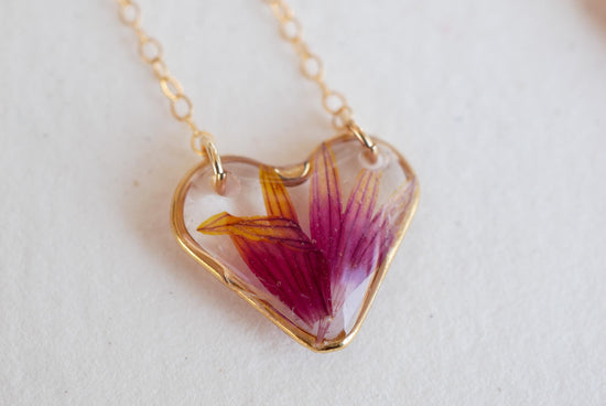 Indian blanket flower heart pendant – gold-fill or sterling silver