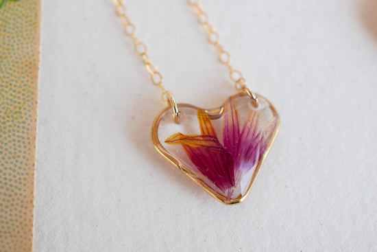 Indian blanket flower heart pendant – gold-fill or sterling silver