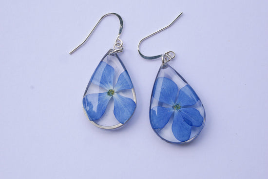 Bright Blue Hydrangea Earrings | Pressed Flower Teardrop Earrings | Gold or Silver | Lightweight Summer Jewelry