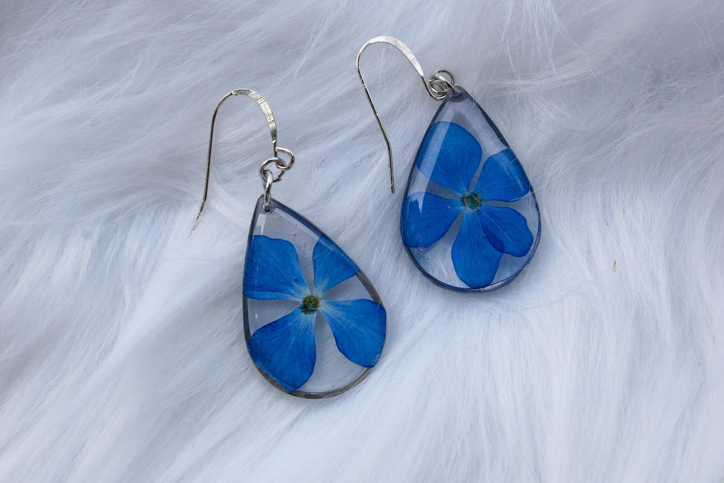 Bright Blue Hydrangea Earrings | Pressed Flower Teardrop Earrings | Gold or Silver | Lightweight Summer Jewelry
