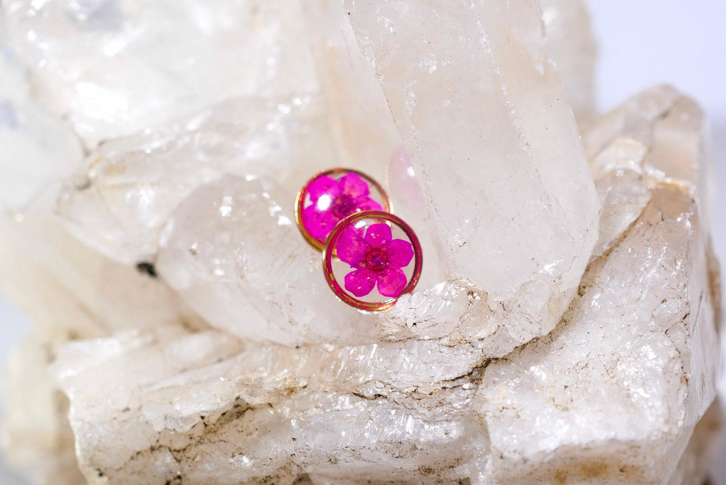 Pressed Pink Flower Earrings: Real Botanical Studs in Resin