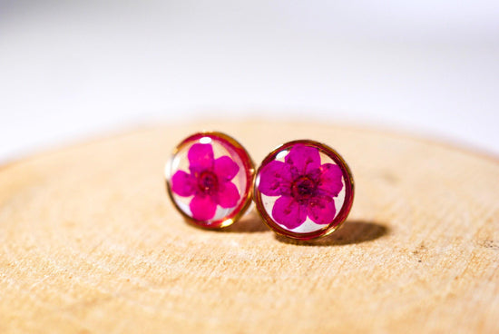 Pink flower earrings, real flower stud earrings, pressed flower jewelry, bridal terrarium earrings