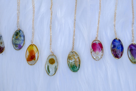 September birth flower and birthstone necklace. Crushed moonstone pressed aster, custom septum birthflower