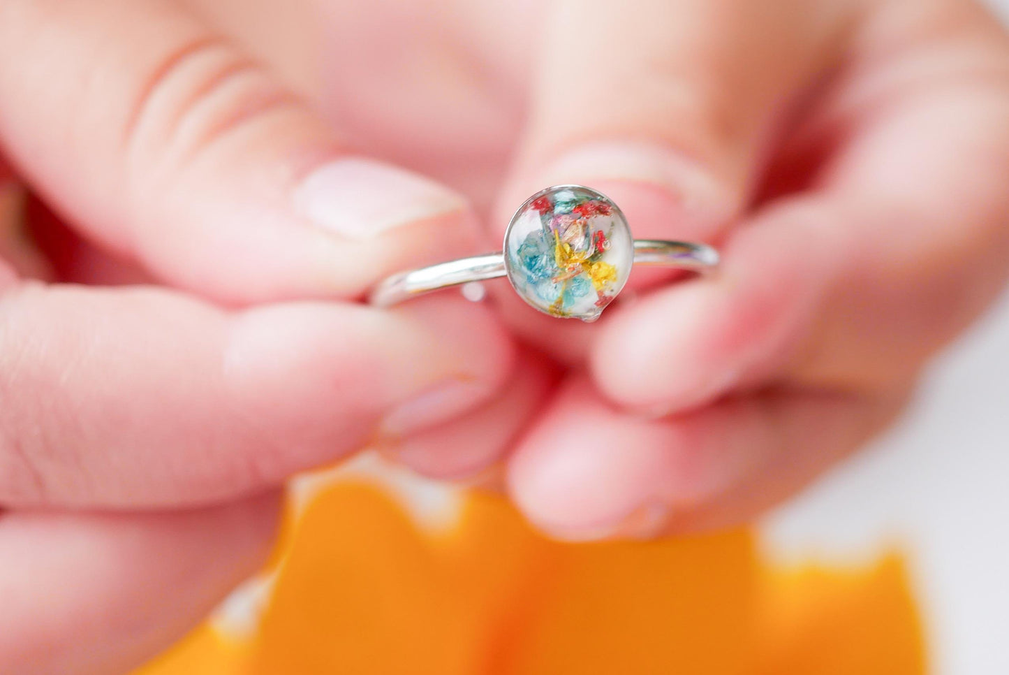 Adjustable Flower Confetti Ring – Real Pressed Flowers in Gold or Silver Stainless Steel