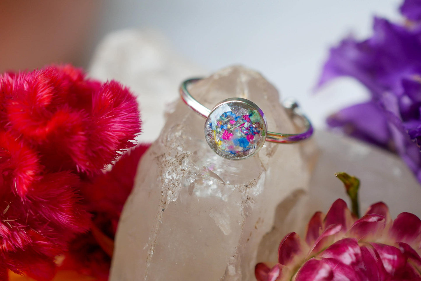 Adjustable Flower Confetti Ring – Real Pressed Flowers in Gold or Silver Stainless Steel
