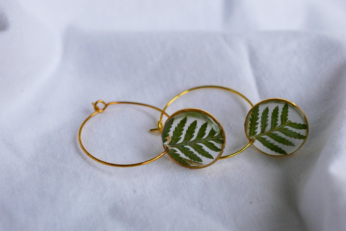 Fern Hoop Earrings: Botanical Resin Charm - Lightweight Everyday Wear