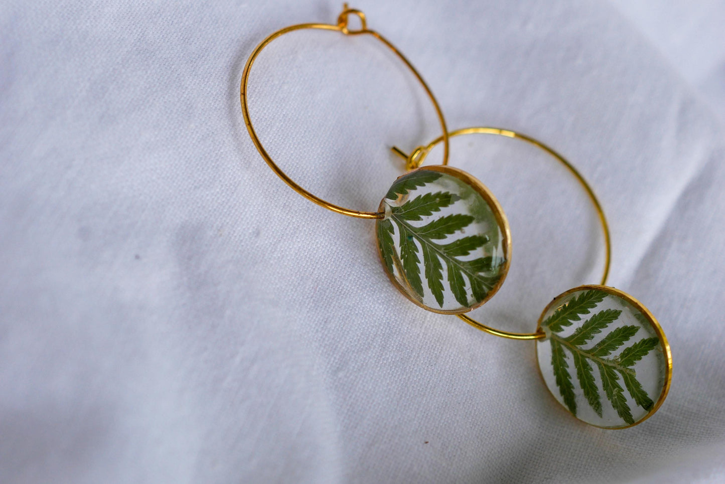 Fern Hoop Earrings: Botanical Resin Charm - Lightweight Everyday Wear