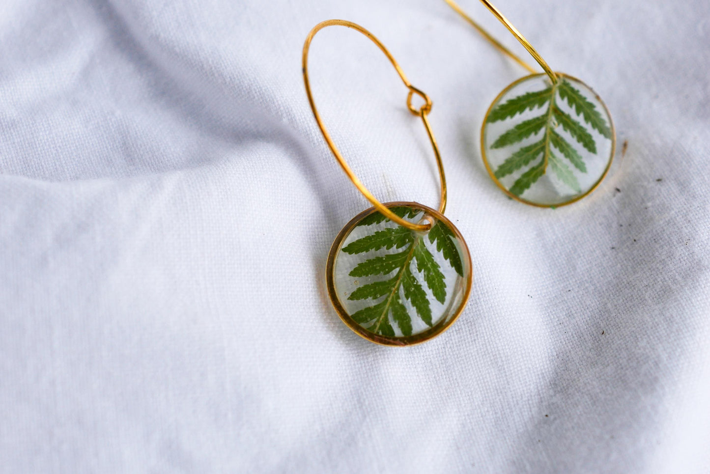 Fern Hoop Earrings: Botanical Resin Charm - Lightweight Everyday Wear
