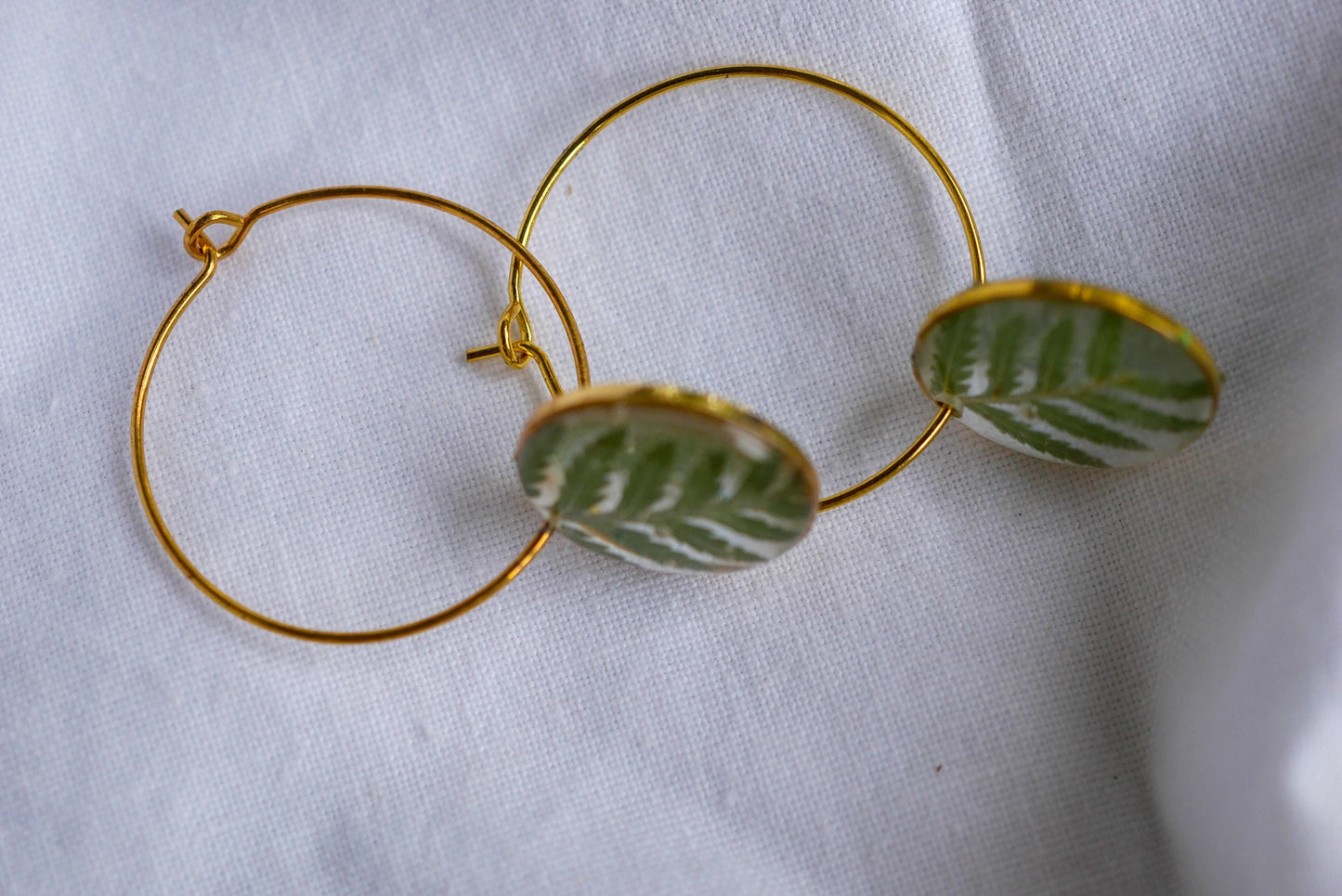 Fern Hoop Earrings: Botanical Resin Charm - Lightweight Everyday Wear