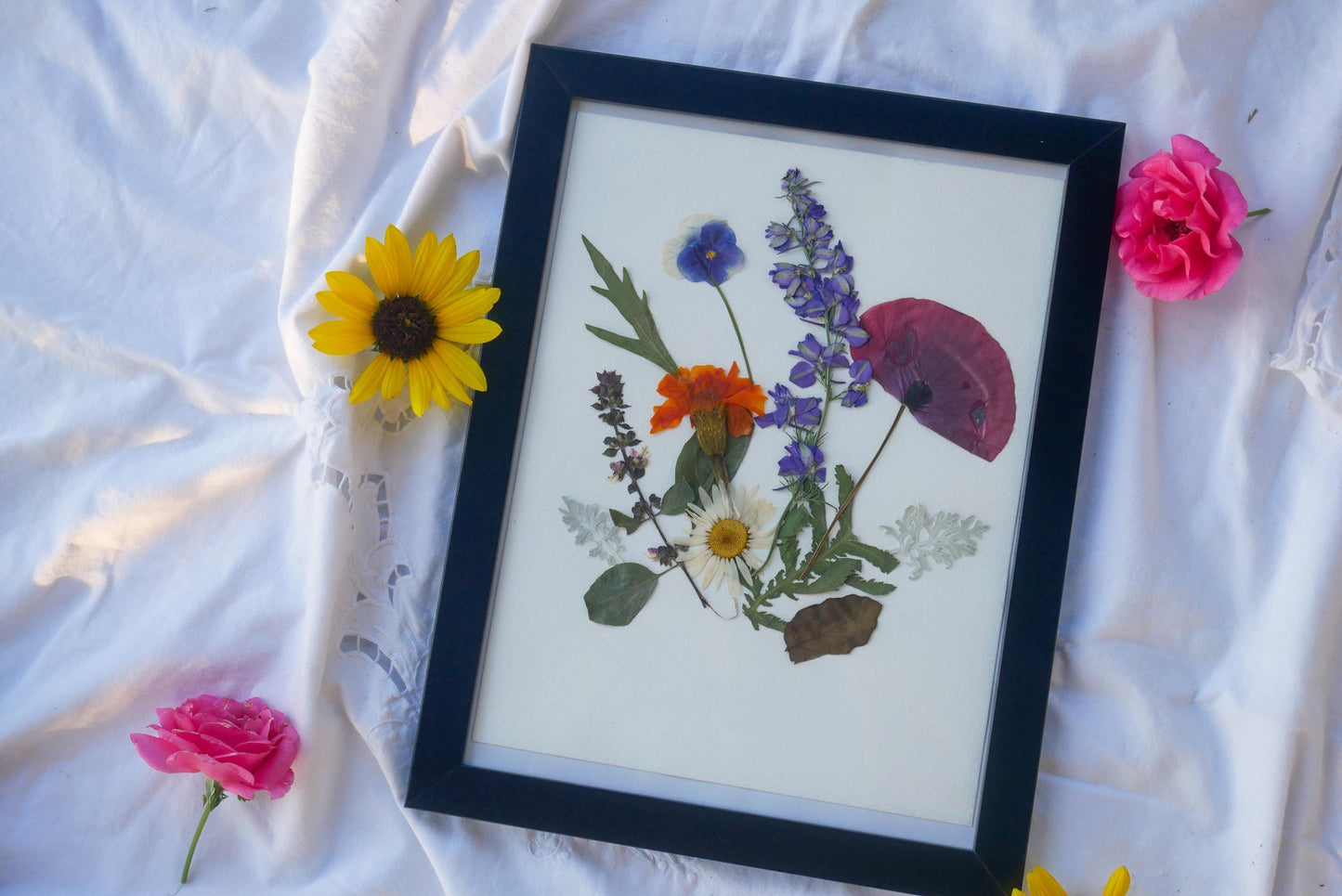 Custom Birth Flower Family Portrait - Pressed Floral Wall Decor