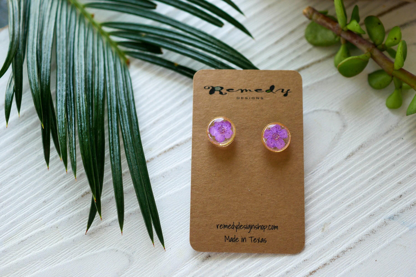 Pressed Flower Earrings: Real Purple Blooms in Resin (Silver or Gold)