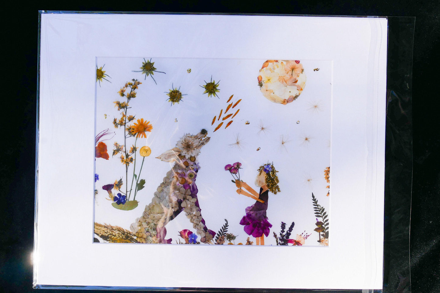 Wolf Art Print: Whimsical Pressed Flowers - Woodland Nursery Decor
